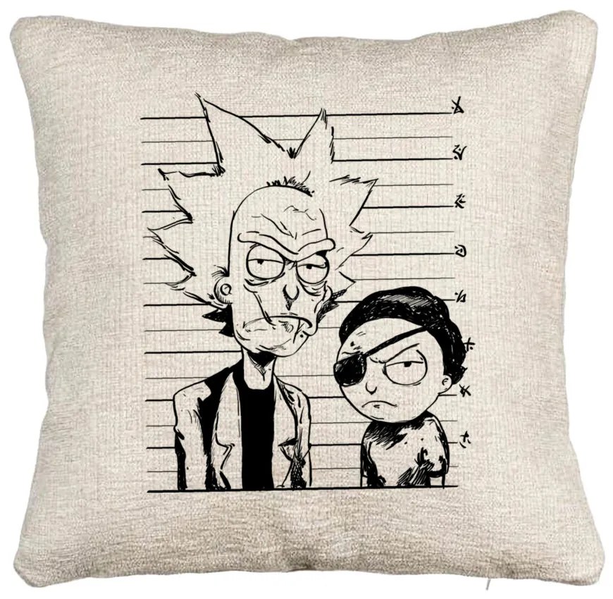 Perna Decorativa Canapea, Model Rick and Morty, 40x40 cm, Cu fermoar