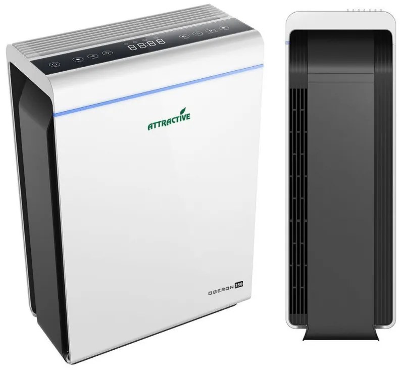 Purificator de aer Attractive Oberon 350, 85W, Pana la 65 m², 350 m³/h, 3 viteze, Wi-Fi, Ionizare, Senzori inteligenti, Telecomanda, Ecran tactil, Alb/Negru