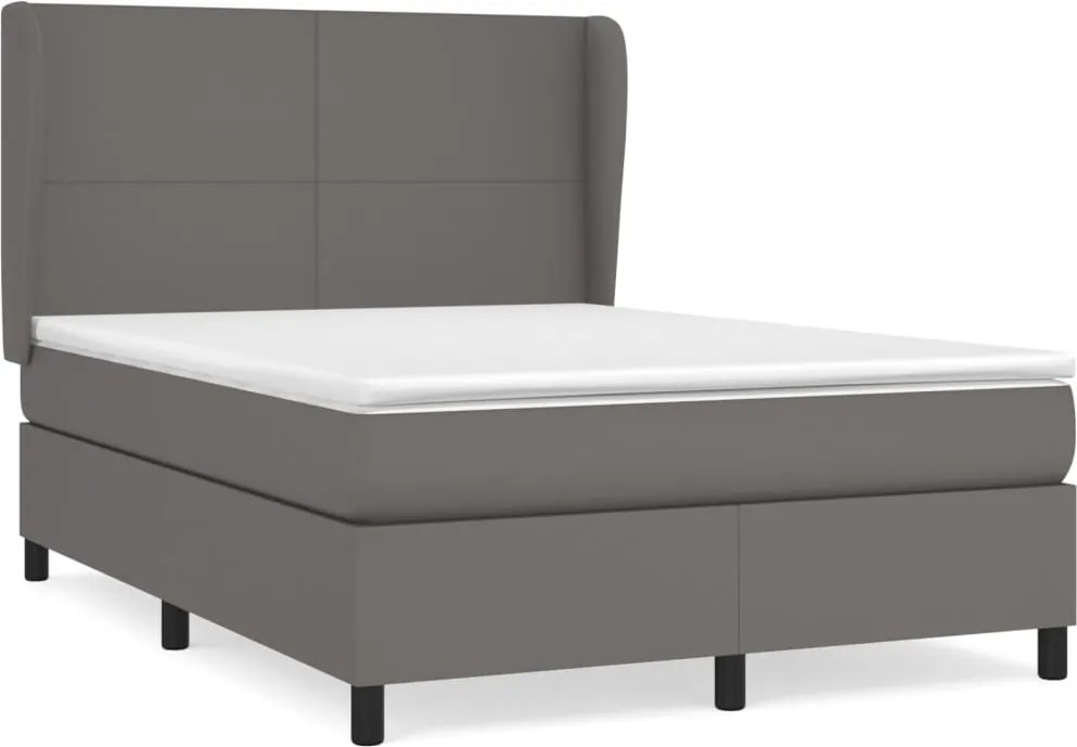 vidaXL Pat box spring cu saltea, gri, 140x190 cm, piele ecologică