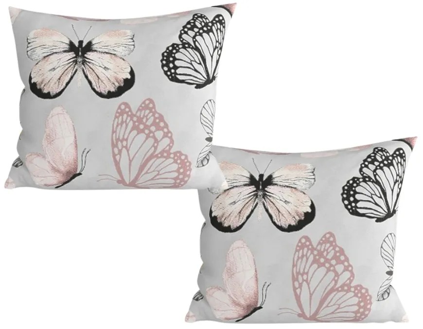 Set 2 huse decorative pentru perne din microfibra MY BUTTERFLY 45x45 cm, gri deschis