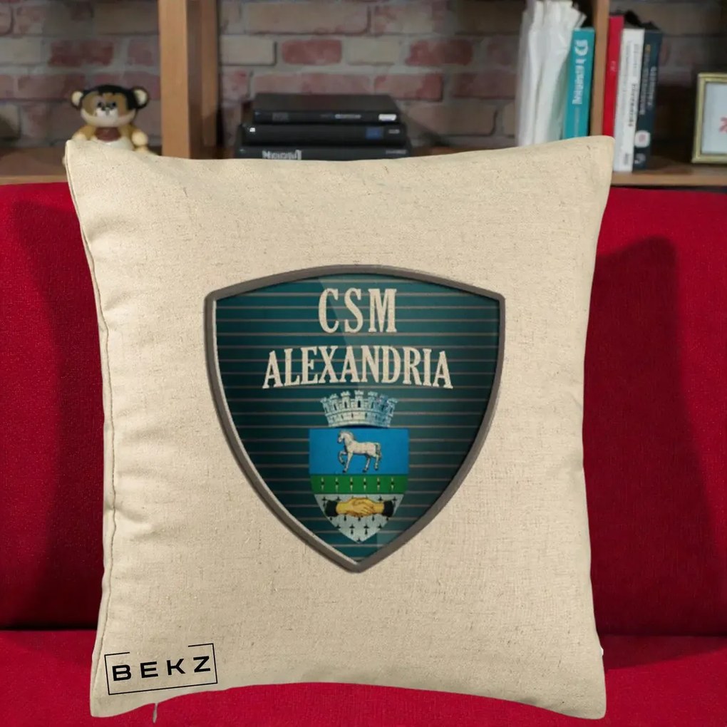 Perna Personalizata CSM Alexandria Fotbal, 40x40 cm, Bej, Husa Detasabila, Perna Inclusa, BEKZ®