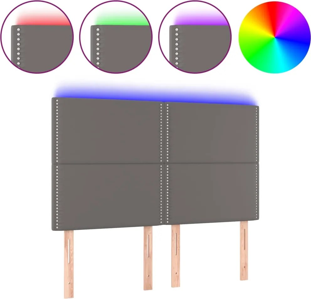 vidaXL Tăblie de pat cu LED, gri, 144x5x118/128 cm, textil