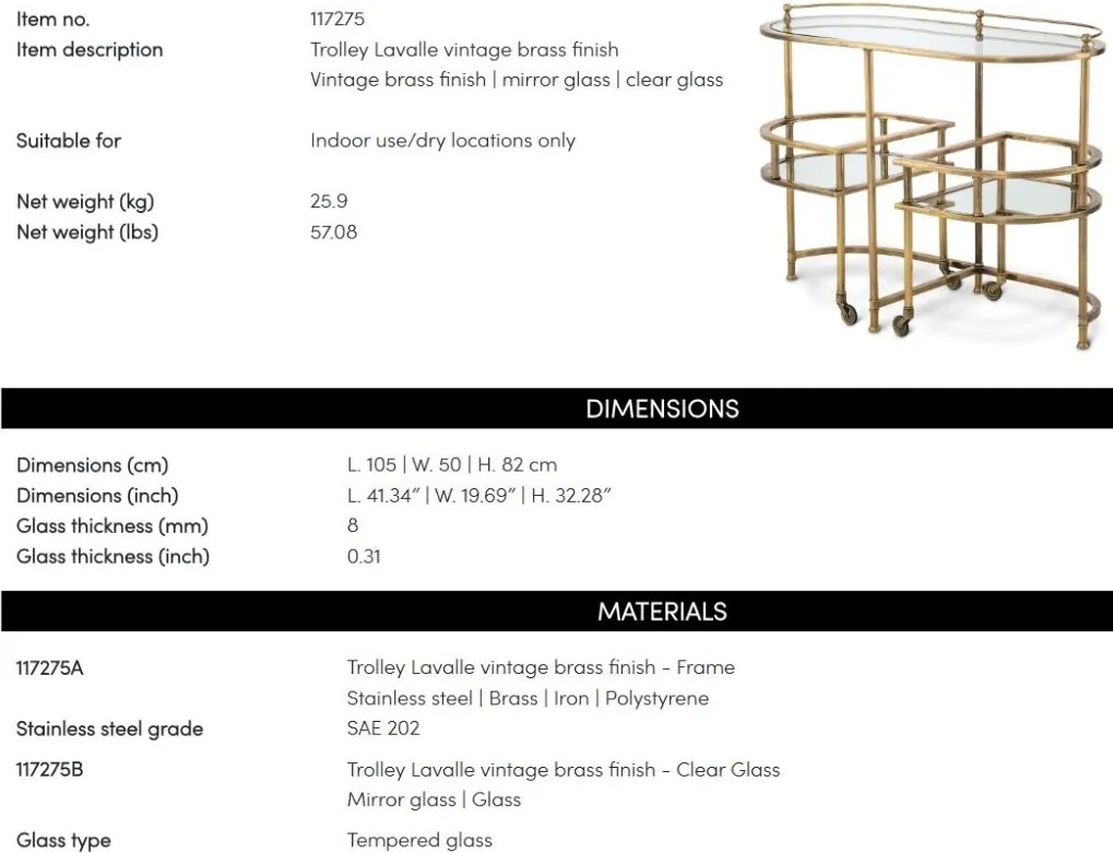 Gheridon, Masuta cu roti design LUX Lavalle