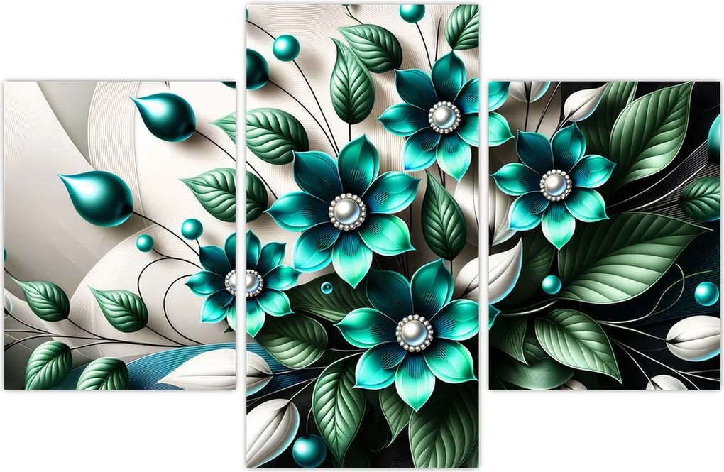 Tablou - Flori turcoaz 3D (90x60 cm)