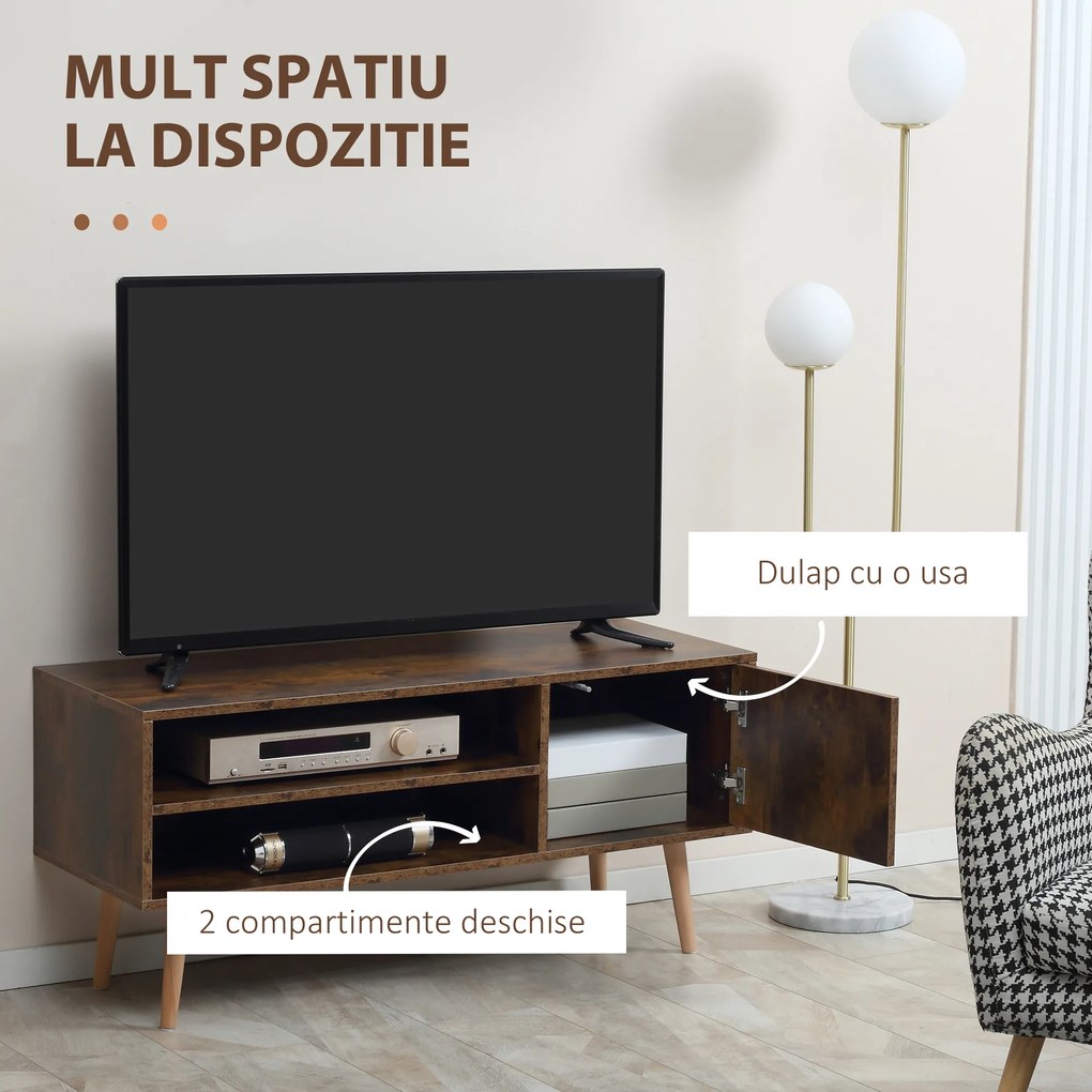 HOMCOM Dulap TV Elegant pentru Televizoare Până la 55 Inchi cu Sertare și Rafturi de Depozitare Maro | Aosom Romania