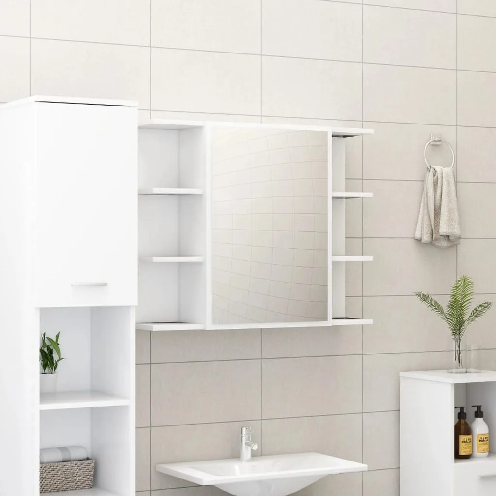 vidaXL Dulap de baie cu oglindă, alb, 80 x 20,5 x 64 cm, pal