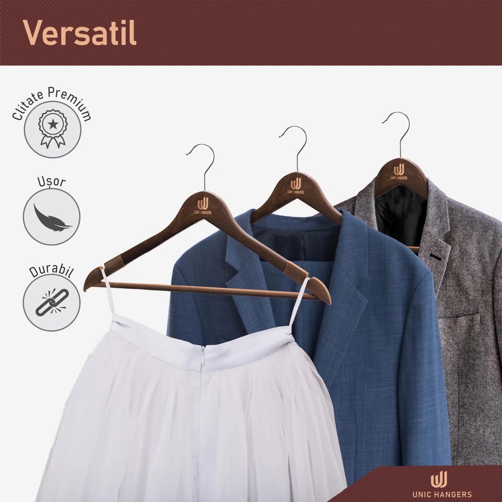 Set Umerase Tricouri din Lemn cu Margini de Catifea și Design Clasic