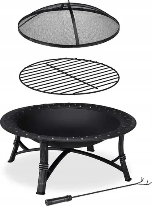 Foc de tabara metalic portabil FIREBOWL ∅ 90 cm, negru