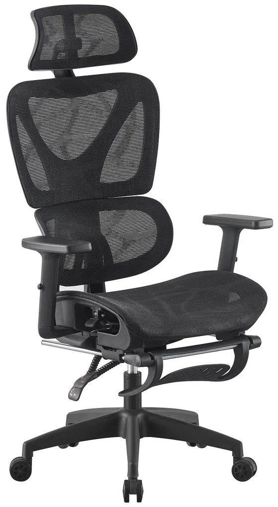 RIGACHAIR PRO Scaun ergonomic, sezut translatie, cotiere 2D, tetiera 2D, recliner 155°, suport picioare, Full Mesh, Negru