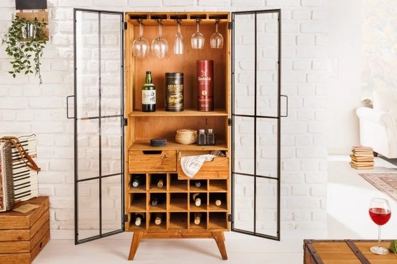 Vitrina cu spatiu depozitare sticle si pahare design industrial Seven Seas 150cm