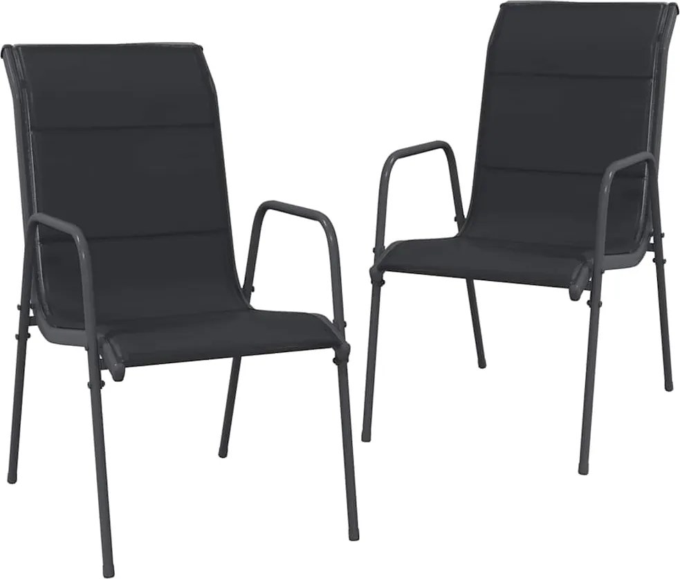 vidaXL Scaune de grădină, 2 buc., negru, oțel și textilenă