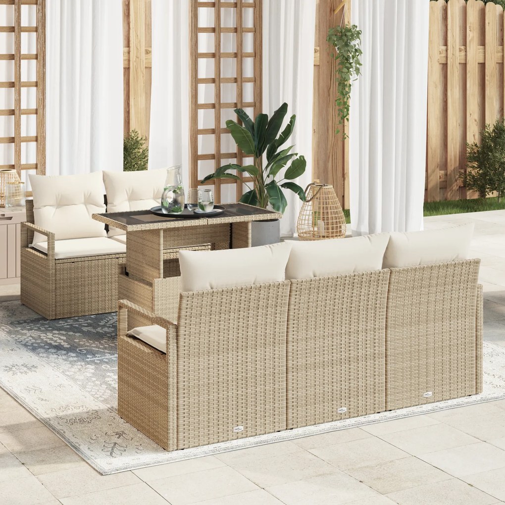 vidaXL Set de canapele pentru grădină cu pernă 6 pcs bej și crem