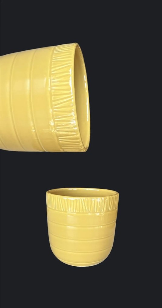 Ghiveci Flori Ocru Linii HOME (Diamentru 13 cm Inaltime 13 cm) masca ceramica