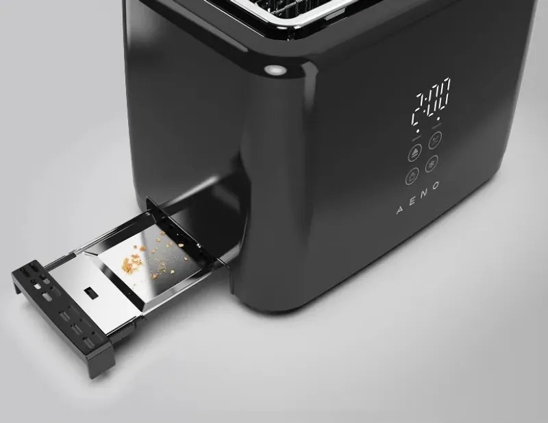 Prăjitor de pâine AENO ATS0002B, 930 W, 7 trepte, comandă tactilă, temporizator invers, protecție împotriva blocării, silențios, negru