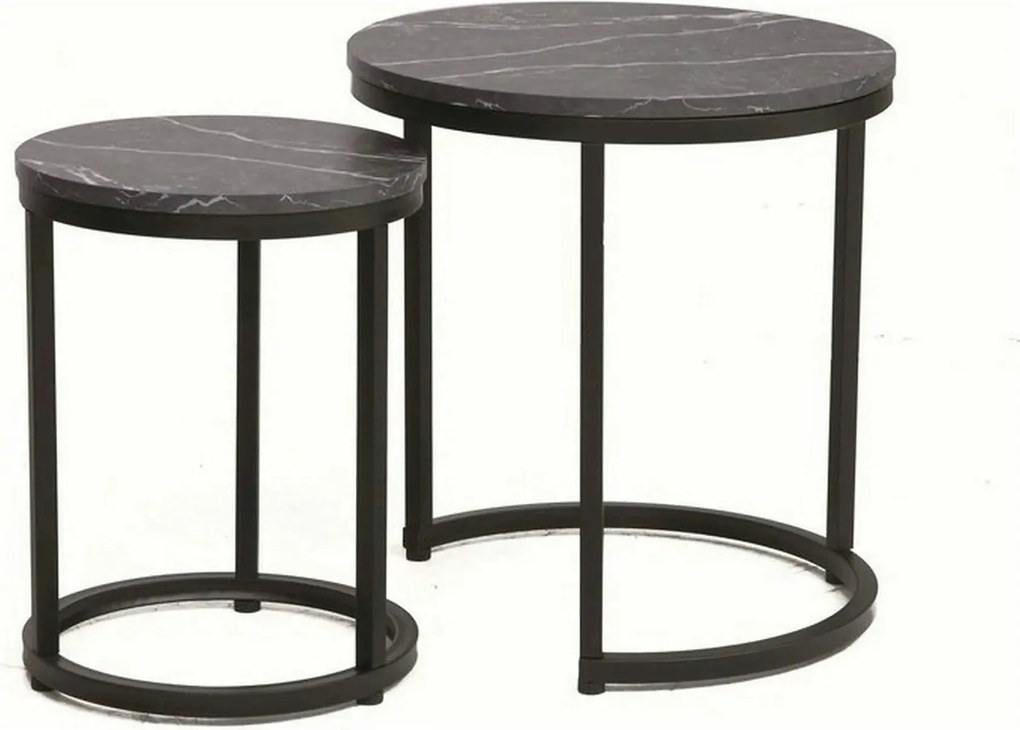 Set 2 masute cafea HOLA, negru cu efect de marmura/negru, PAL laminat/