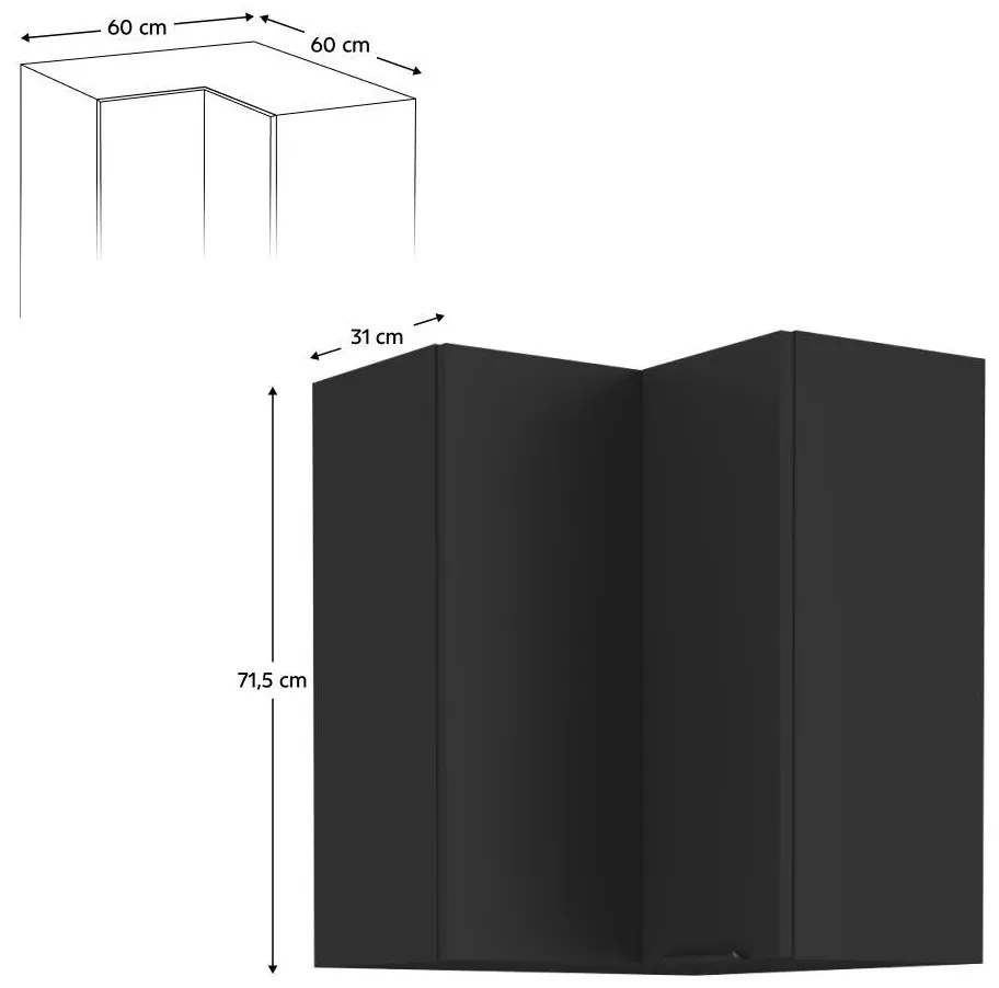 Dulap de bucătărie superior pe colț Sobera 60x60 GN 72 2F (negru). 1097002