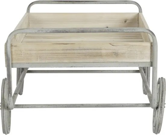 Măsuță de cafea dreptunghiulară din lemn masiv și metal, natur și gri, pe roți, finisaj patinat, 46 x 110 x 67 cm, „Ravelo” – Ethnic Collections