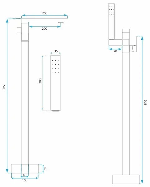 Baterie monocomanda pentru cada freestanding negru Rea Flores