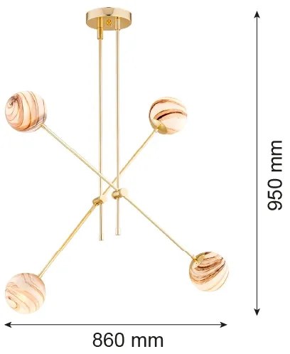 Lustră pe tijă Argon 1840 ABSOS 4xE14/7W/230V auriu