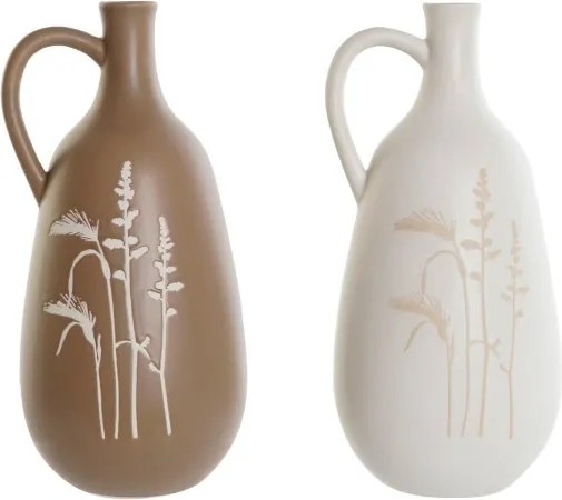 Set 2 vaze ceramice în formă de ulcior cu motive botanice, 15×14×30 cm, „Hierba"