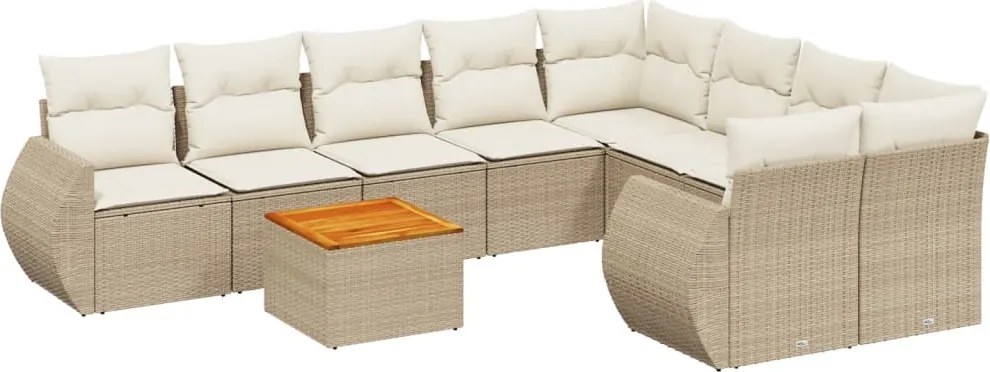 vidaXL Set canapele de grădină, 9 piese, cu perne, bej, poliratan