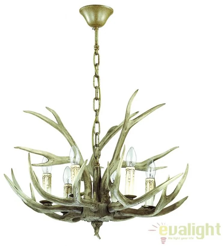 Candelabru rustic cu brate in forma de coarne de cerb, fabricat manual, CHALET SP6 115498