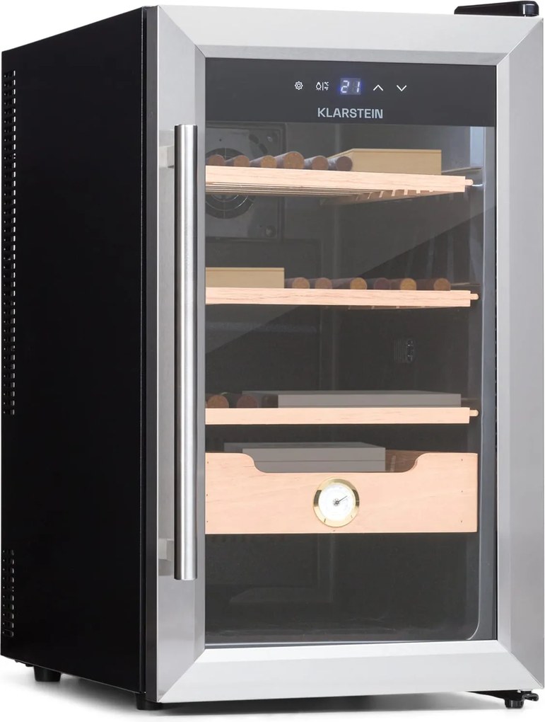 Klarstein El Presidente 48, Humidor pentru trabucuri, 48L, 3 sertare, 1 compartiment din lemn de cedru
