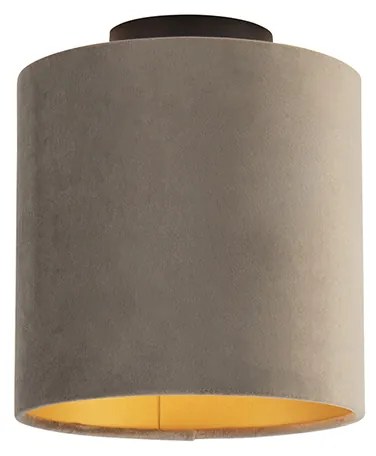 Plafoniera cu abajur din catifea taupe cu auriu 20 cm - Combi negru