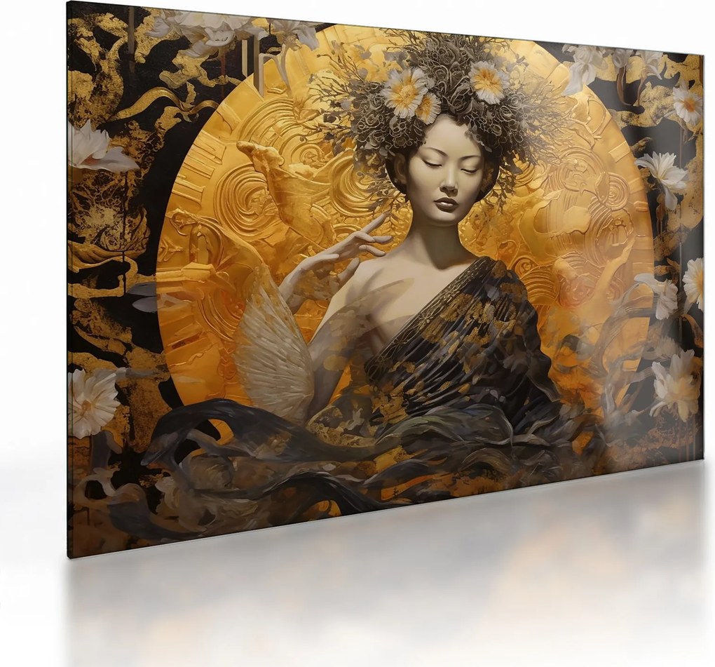 Tablou pe sticlă - Doamnă japoneză (70x50 cm)