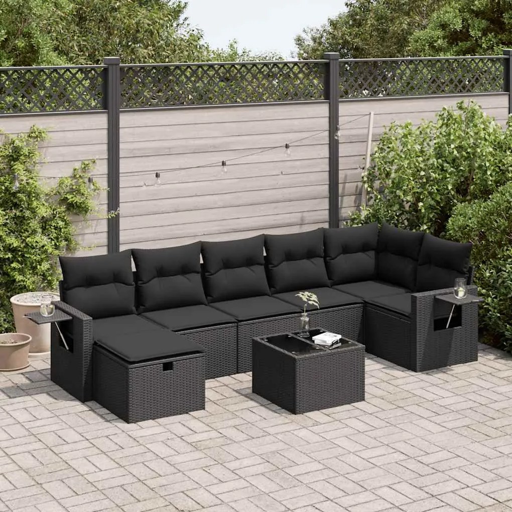 3325511 vidaXL Set mobilier de grădină cu perne, 8 piese, negru, poliratan