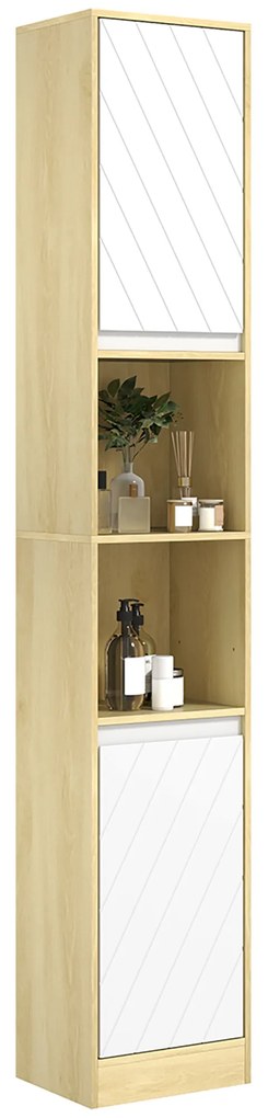 HOMCOM Dulap Baie Înalt Spațios, Mobilier de Baie cu 2 Dulapuri și Rafturi Reglabile, 30x24x170 cm, Lemn Natural | Aosom Romania