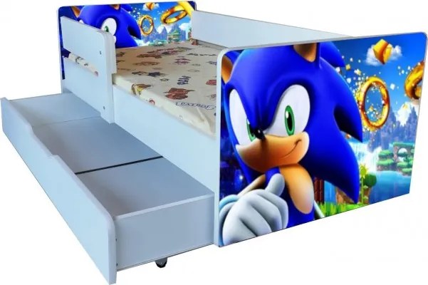 Pat Sonic cu sertar 2-9 ani ,saltea si husa cadou