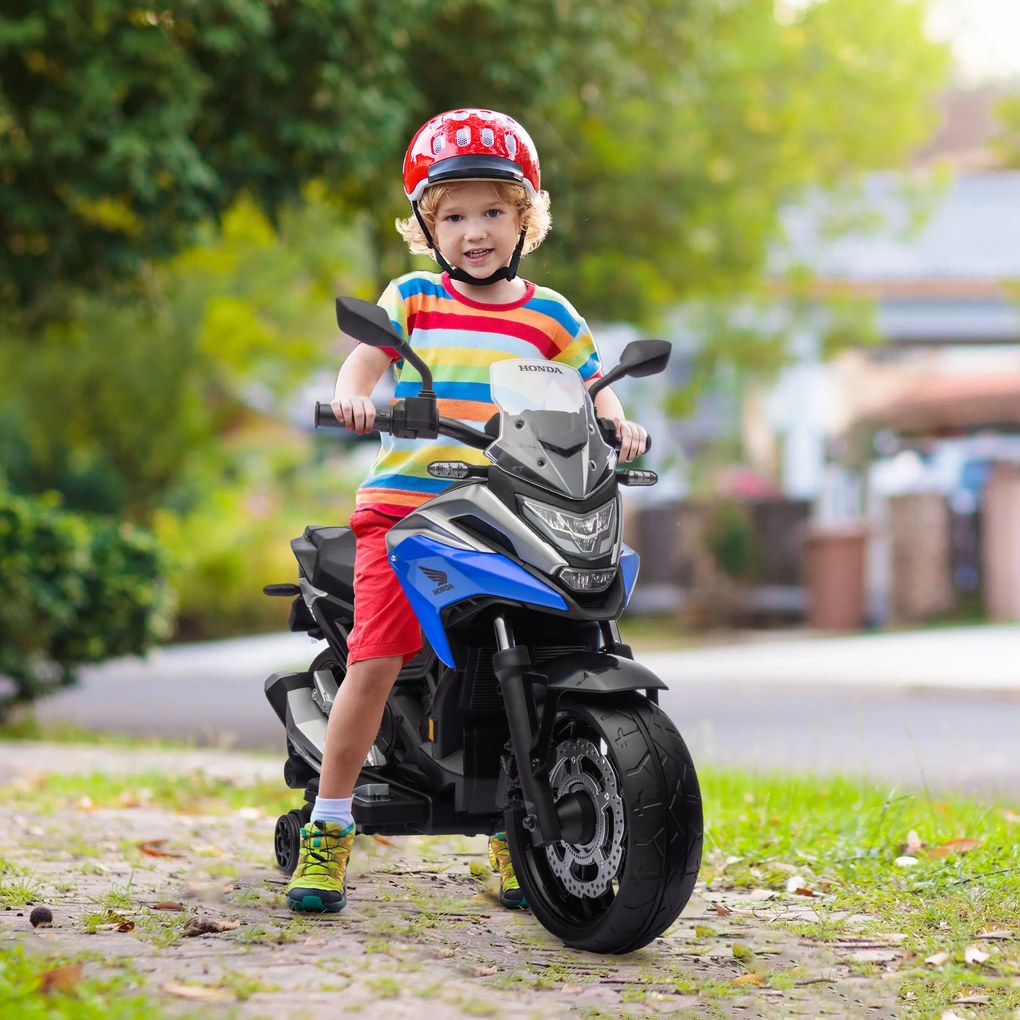 AIYAPLAY Motocicletă Electrică Copii, Licențiată Honda, Faruri Roți Antrenament, Albastră | Aosom Romania