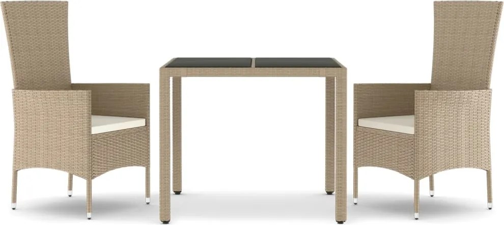 vidaXL Set mobilier de grădină cu perne, 3 piese, bej, poliratan