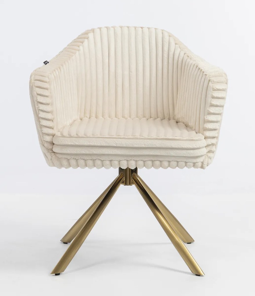 HR832 BAZĂ STEA Scaun Cappuccino Teddy Cord cu Bază Aurie