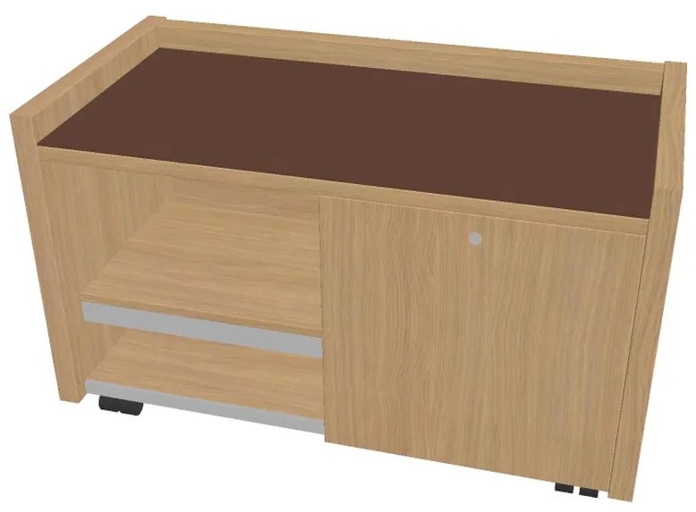 Comodă mobilă Verno 100 x 50 cm cu sticlă, dreapta, stejar deschis / maro