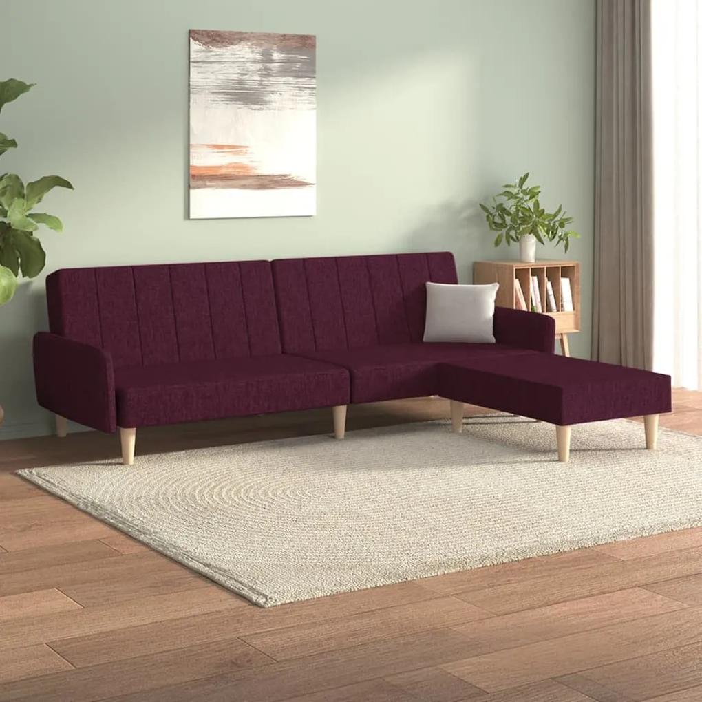 3080718 vidaXL Canapea extensibilă 2 locuri, cu taburet, violet, textil