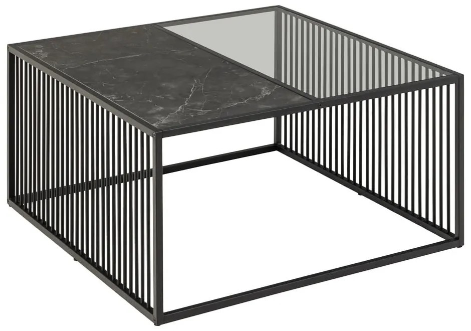 Măsuță de cafea neagră cu blat din sticlă 80x80 cm Strington – Actona