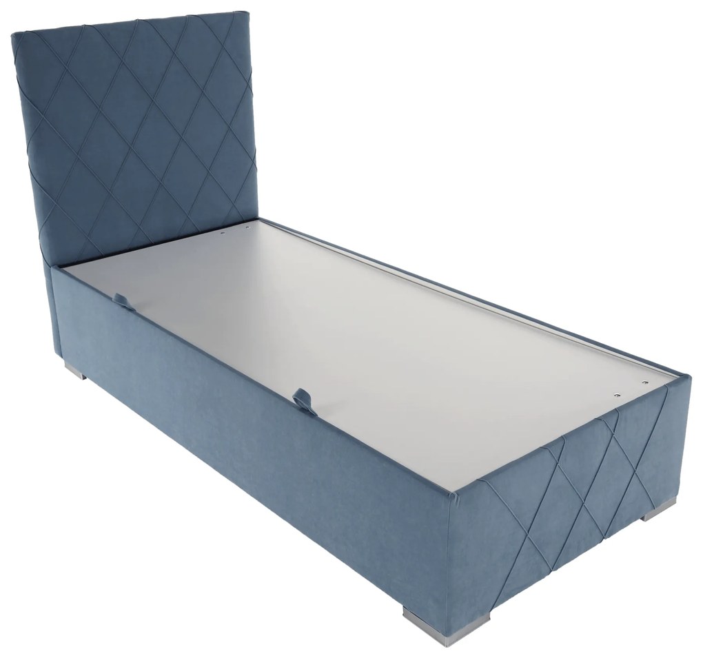 Pat boxspring, pat de o persoană, albastru, 90x200, stânga, PAXTON