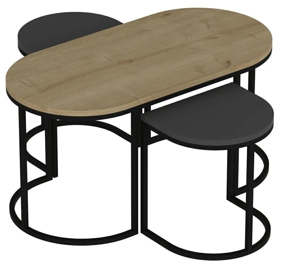 Masuta de cafea set (3 bucăți) Dena - Anthracite, Oak