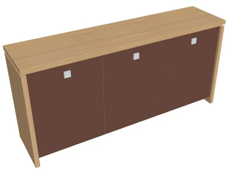 Dulap mic Verno 188 x 46 x 90 cm, uși de sticlă, stejar deschis / maro
