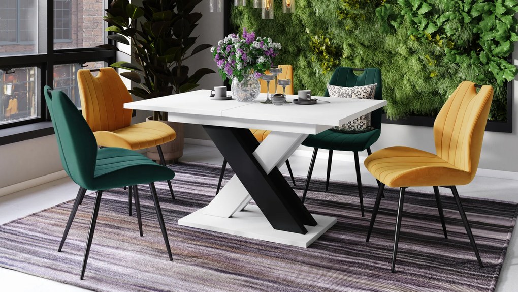 Mazzoni KARO Alb Mat/Negru Mat – MASĂ/MĂSUȚĂ DE CAFEA MODERNĂ CU BLAT EXTENSIBIL până la 180 cm