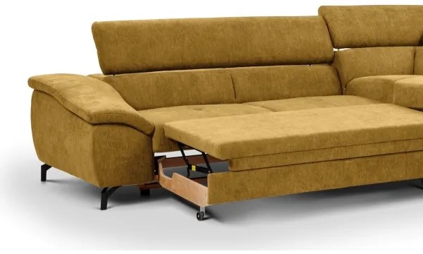 Canapea colțar extensibilă cu spațiu depozitare, model BRESCIA, dreapta, galbenă