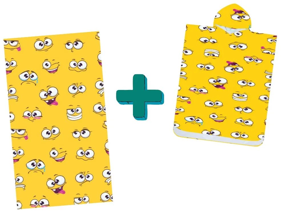 Set de plaja SMILE – prosop 100×180 cm si poncho 80×145 cm, galben