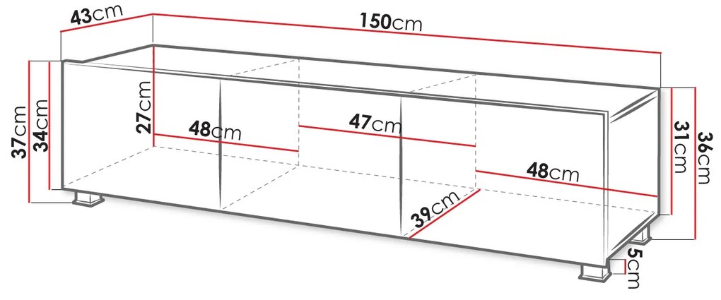 Masă TV/Dulap Brenali 150 BR04 (Negru + Negru lucios ). 1053840