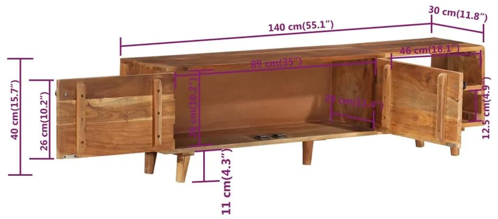 Comoda TV, 140x30x40 cm, lemn masiv acacia cu finisaj sheesham