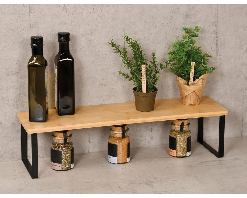 Raft de bucătărie Kesper 58807 din bambus/metal,55 x 13,5 x 15 cm