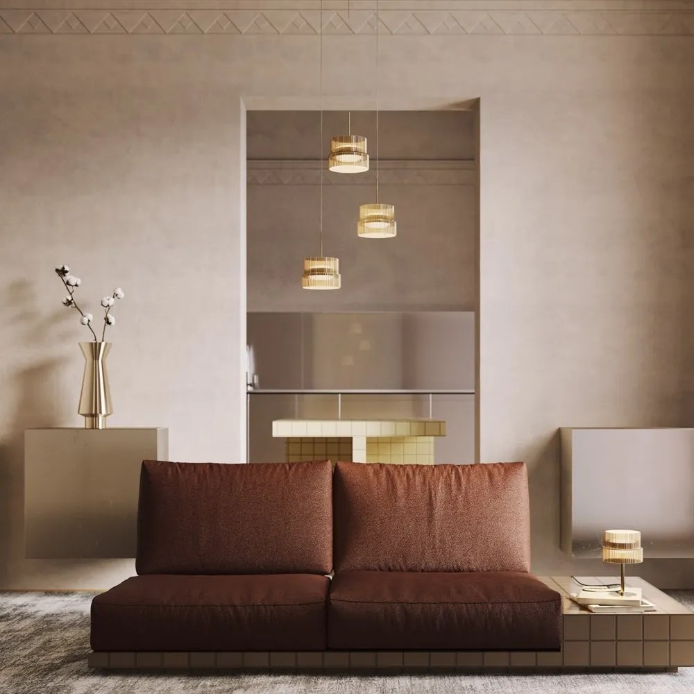 Lustra cu 3 pendule LED cu sticla canelata Scala bronz