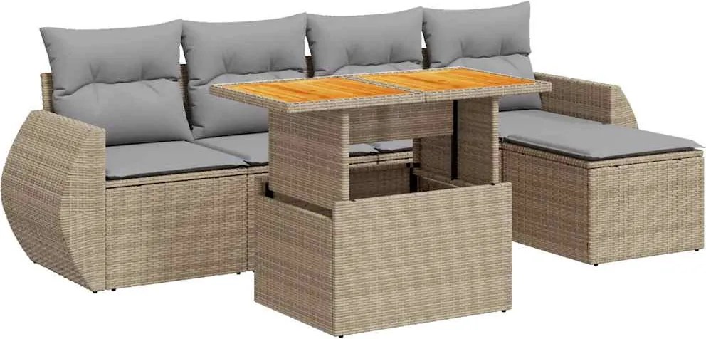 vidaXL Set canapele de grădină cu perne, 6 piese, bej, poliratan