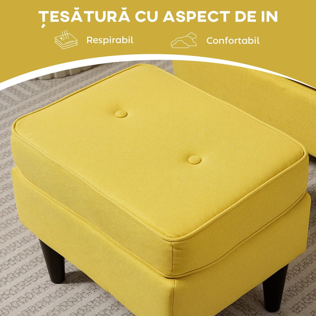 HOMCOM Fotoliu cu Taburet Asortat în Stil Contemporan Galben | Aosom Romania